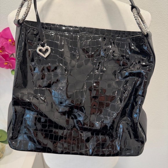 Brighton Black Patent Leather Croc Embossed Handbag - Picture 2 of 14